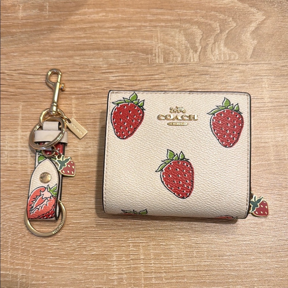Coach White Wallet with Strawberry Print